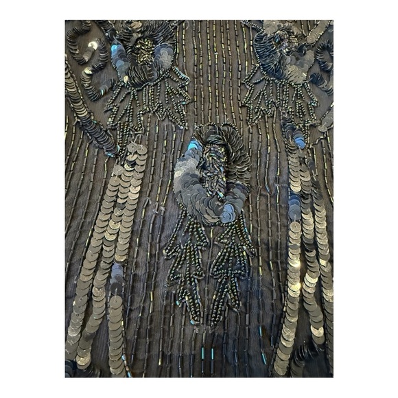 Stenay Vintage 80s Black Silk Beaded Sequin Midi Cocktail Party Small Gatsby - Picture 7 of 16